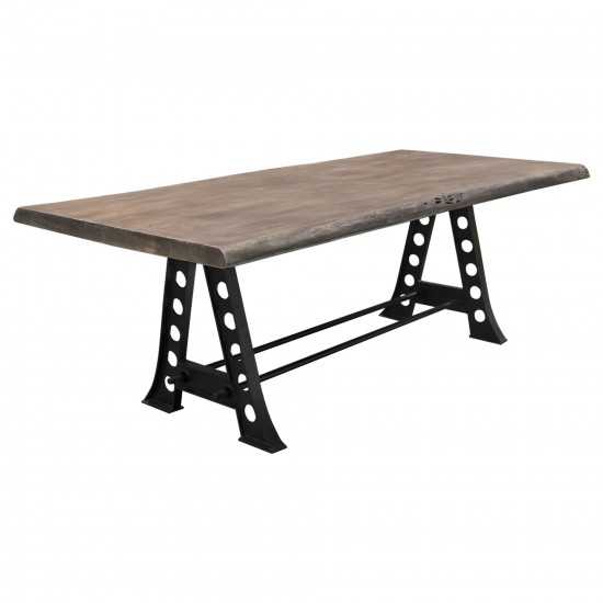 Artesia Solid Acacia Wood Top Dining Table with Live Edge in Espresso Finish & Black Iron Base by Diamond Sofa