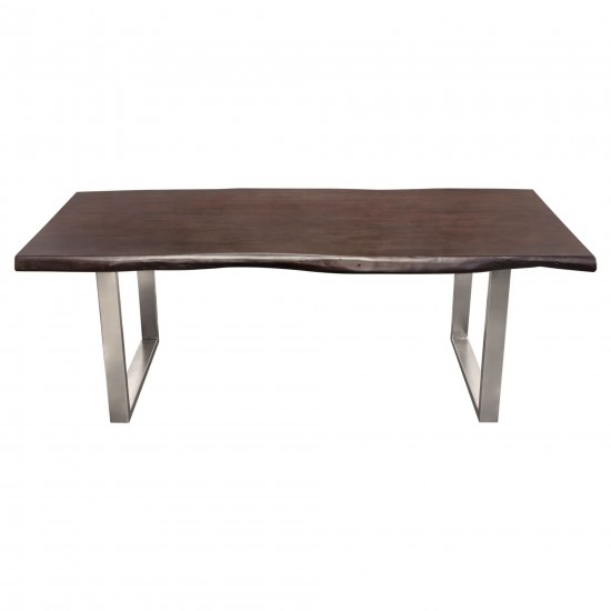 Bowen Solid Acacia Wood Top Dining Table with Live Edge in Espresso Finish w/ Nickel Plated Base by Diamond Sofa