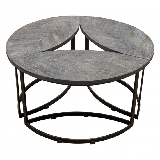 Dalia 3PC Cocktail Table Set w/ Solid Sheesham Wood Top in Grey Finish & Iron Base by Diamond Sofa