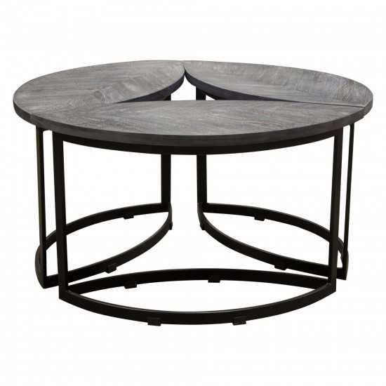 Dalia 3PC Cocktail Table Set w/ Solid Sheesham Wood Top in Grey Finish & Iron Base by Diamond Sofa