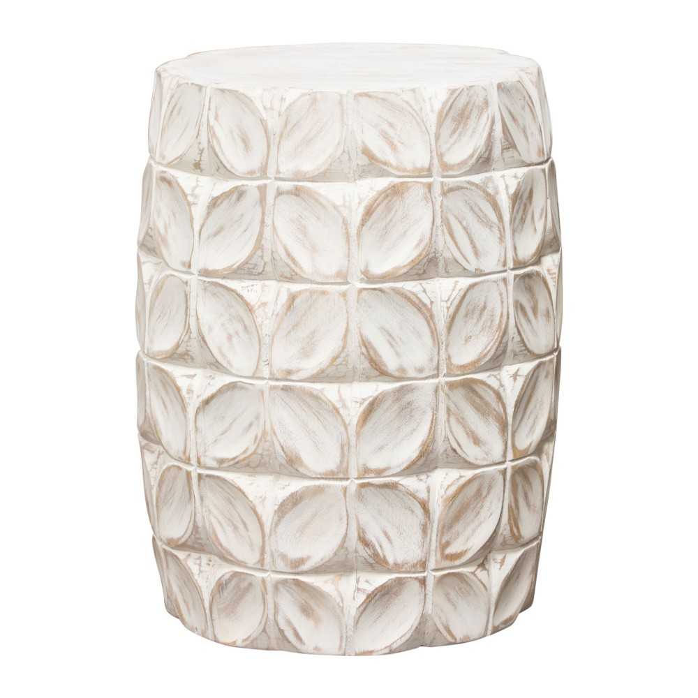 Fig Solid Mango Wood Accent Table in Distressed White Finish w/ Leaf Motif by Diamond Sofa Fig Solid Mango Wood Accent Table in Distressed White Finish w/ Leaf Motif by Diamond Sofa
