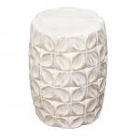 Fig Solid Mango Wood Accent Table in Distressed White Finish w/ Leaf Motif by Diamond Sofa