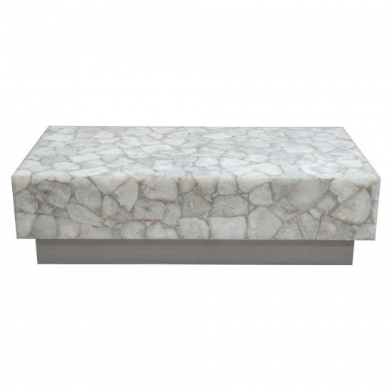 Gemini Genuine White Quartz Cocktail Table w/ Antique Silver Finished Base by Diamond Sofa