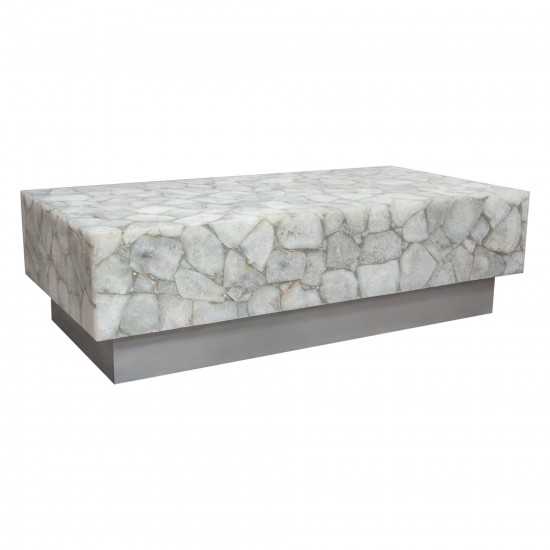 Gemini Genuine White Quartz Cocktail Table w/ Antique Silver Finished Base by Diamond Sofa