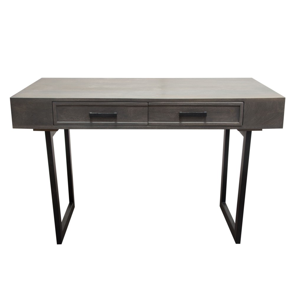 Hammond 2-Drawer Writing Desk in Solid Mango Wood Grey Finish & Black Iron Legs by Diamond Sofa