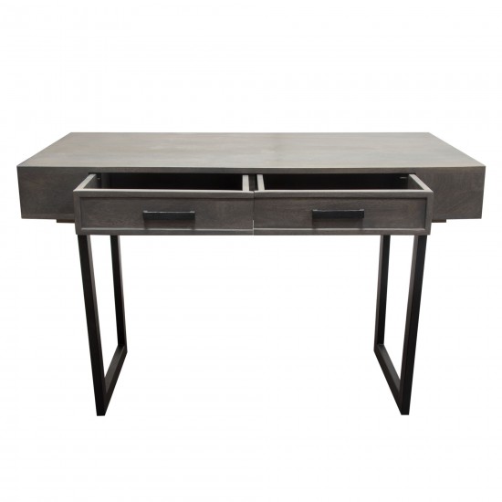 Hammond 2-Drawer Writing Desk in Solid Mango Wood Grey Finish & Black Iron Legs by Diamond Sofa