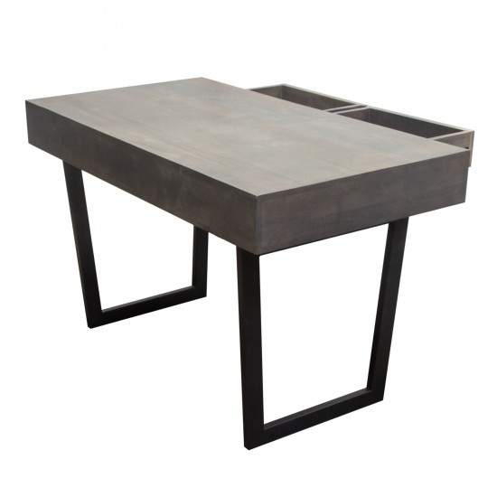 Hammond 2-Drawer Writing Desk in Solid Mango Wood Grey Finish & Black Iron Legs by Diamond Sofa