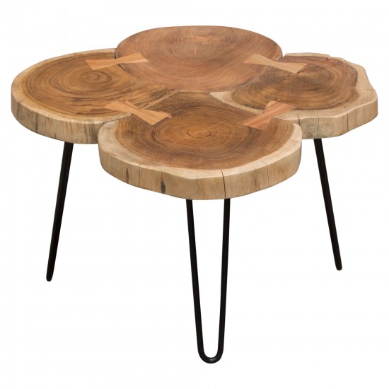 Joss Natural Acacia One of a Kind Live Edge Square Cocktail Table w/ Black Hairpin Legs by Diamond Sofa