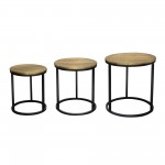 Legion 3PC Nesting Set of Accent Tables w/ Hammered Brass Tops & Black Iron Base by Diamond Sofa