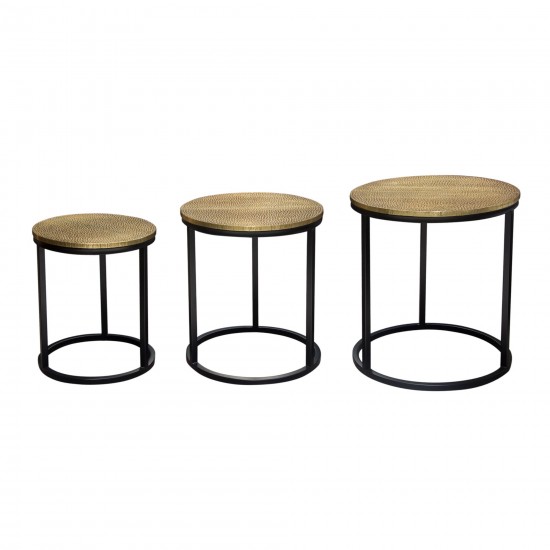 Legion 3PC Nesting Set of Accent Tables w/ Hammered Brass Tops & Black Iron Base by Diamond Sofa