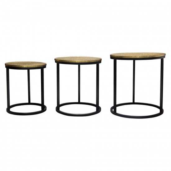 Legion 3PC Nesting Set of Accent Tables w/ Hammered Brass Tops & Black Iron Base by Diamond Sofa