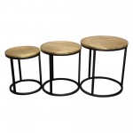 Legion 3PC Nesting Set of Accent Tables w/ Hammered Brass Tops & Black Iron Base by Diamond Sofa