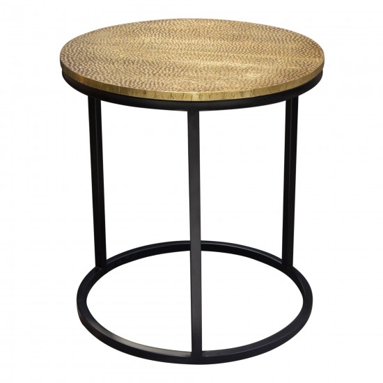 Legion 3PC Nesting Set of Accent Tables w/ Hammered Brass Tops & Black Iron Base by Diamond Sofa
