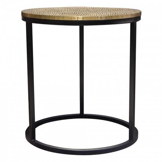 Legion 3PC Nesting Set of Accent Tables w/ Hammered Brass Tops & Black Iron Base by Diamond Sofa