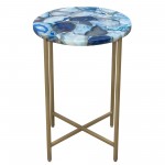 Mika Round Accent Table w/ Blue Agate Top w/ Brass Base by Diamond Sofa