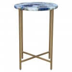 Mika Round Accent Table w/ Blue Agate Top w/ Brass Base by Diamond Sofa