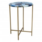 Mika Round Accent Table w/ Blue Agate Top w/ Brass Base by Diamond Sofa