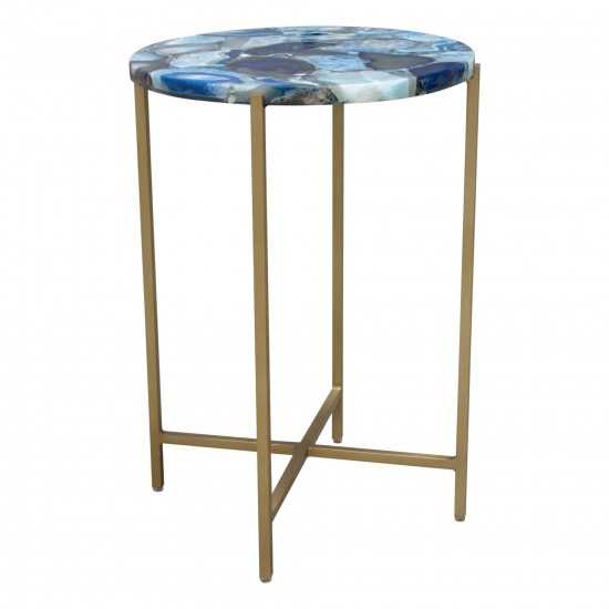 Mika Round Accent Table w/ Blue Agate Top w/ Brass Base by Diamond Sofa