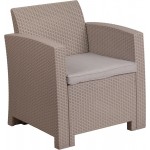 Light Gray Faux Rattan Chair with All-Weather Light Gray Cushion