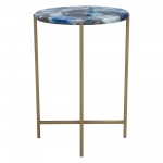 Mika Round Accent Table w/ Blue Agate Top w/ Brass Base by Diamond Sofa