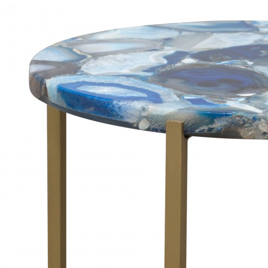 Mika Round Accent Table w/ Blue Agate Top w/ Brass Base by Diamond Sofa