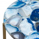 Mika Round Accent Table w/ Blue Agate Top w/ Brass Base by Diamond Sofa