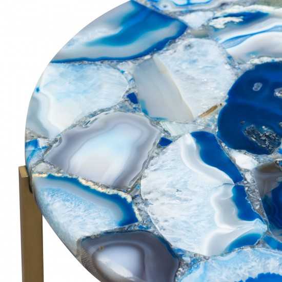 Mika Round Accent Table w/ Blue Agate Top w/ Brass Base by Diamond Sofa