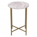 Mika Round Accent Table w/ Rose Quartz Top w/ Brass Base by Diamond Sofa