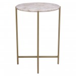 Mika Round Accent Table w/ Rose Quartz Top w/ Brass Base by Diamond Sofa