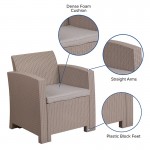 Light Gray Faux Rattan Chair with All-Weather Light Gray Cushion