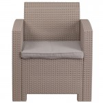 Light Gray Faux Rattan Chair with All-Weather Light Gray Cushion