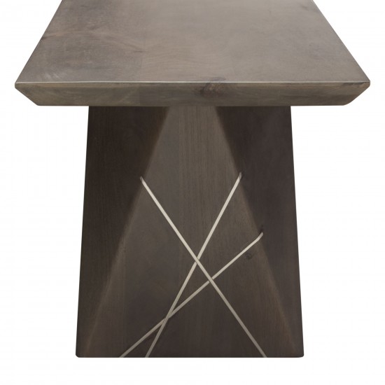 Motion Solid Mango Wood Dining/Accent Bench in Smoke Grey Finish w/ Silver Metal Inlay by Diamond Sofa