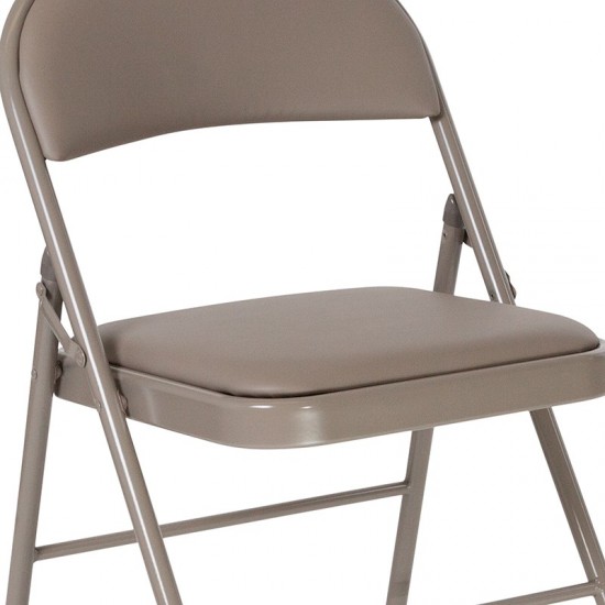 Double Braced Gray Vinyl Folding Chair