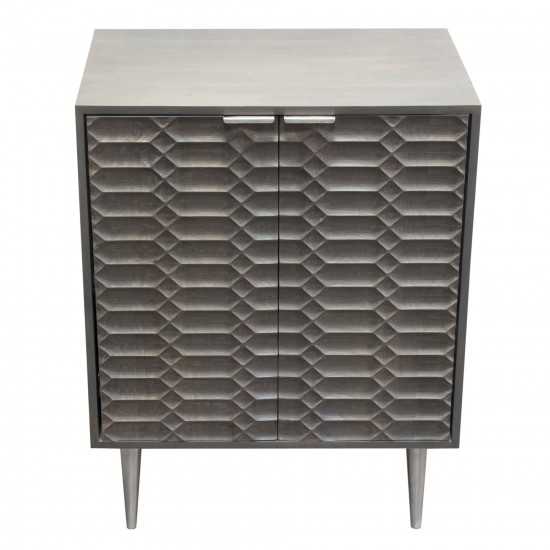 Petra Solid Mango Wood 2-Door High Cabinet in Smoke Grey Finish w/ Nickel Legs by Diamond Sofa