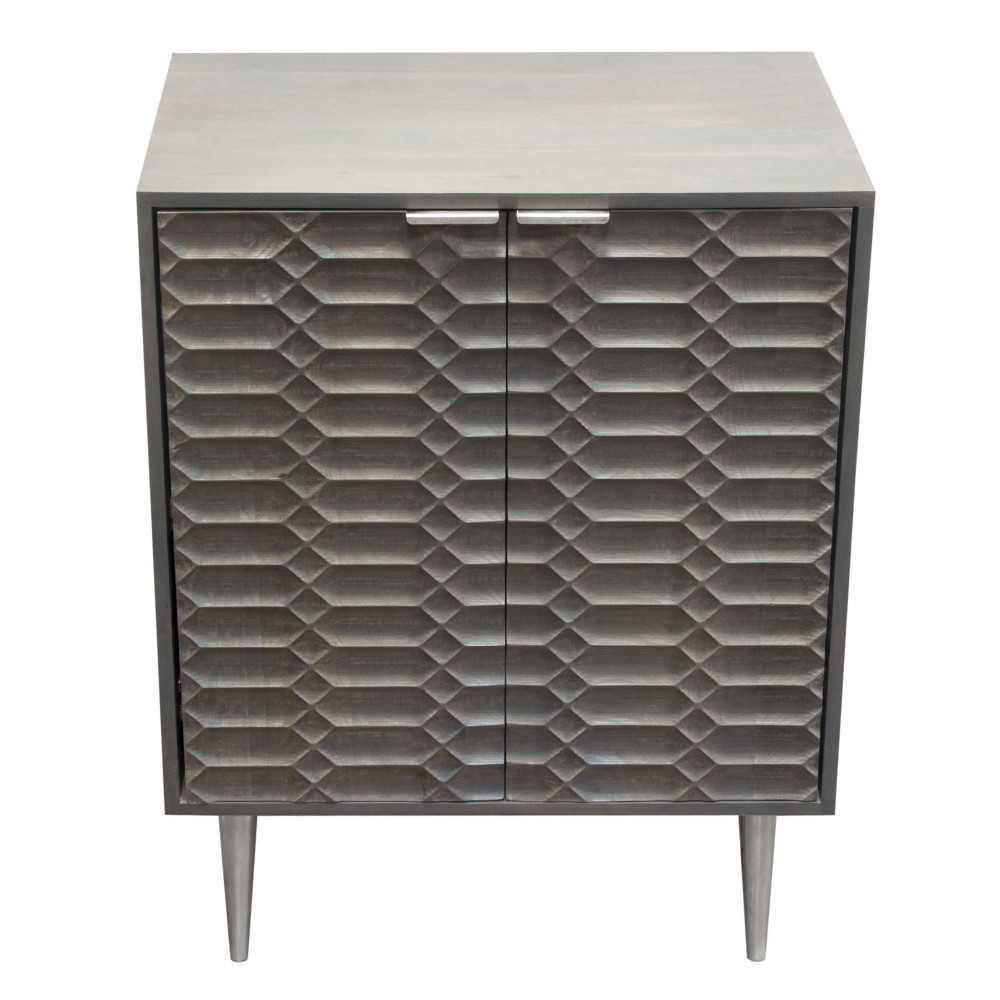 Petra Solid Mango Wood 2-Door High Cabinet in Smoke Grey Finish w/ Nickel Legs by Diamond Sofa Petra Solid Mango Wood 2-Door High Cabinet in Smoke Grey Finish w/ Nickel Legs by Diamond Sofa