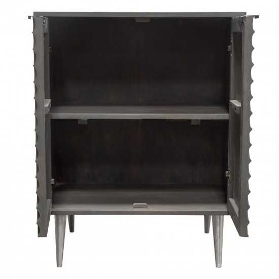 Petra Solid Mango Wood 2-Door High Cabinet in Smoke Grey Finish w/ Nickel Legs by Diamond Sofa