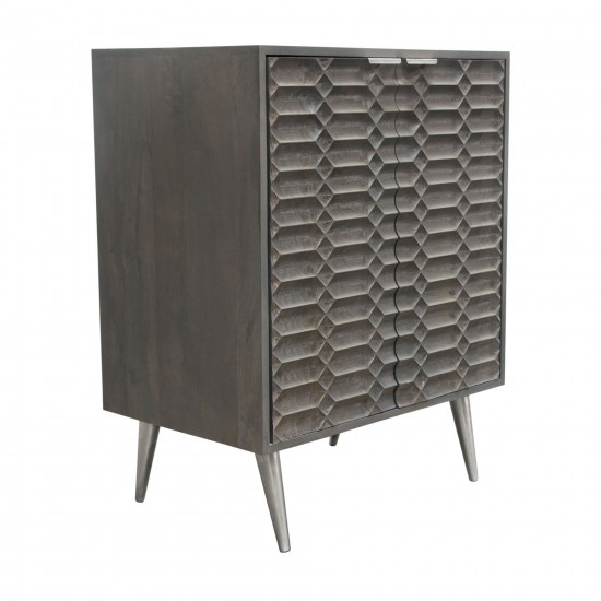 Petra Solid Mango Wood 2-Door High Cabinet in Smoke Grey Finish w/ Nickel Legs by Diamond Sofa