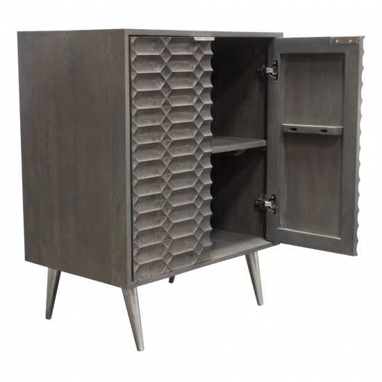 Petra Solid Mango Wood 2-Door High Cabinet in Smoke Grey Finish w/ Nickel Legs by Diamond Sofa