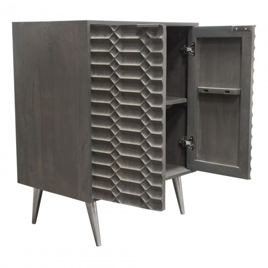 Petra Solid Mango Wood 2-Door High Cabinet in Smoke Grey Finish w/ Nickel Legs by Diamond Sofa