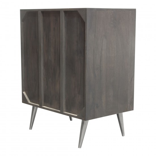 Petra Solid Mango Wood 2-Door High Cabinet in Smoke Grey Finish w/ Nickel Legs by Diamond Sofa
