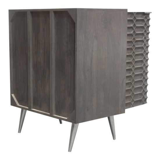 Petra Solid Mango Wood 2-Door High Cabinet in Smoke Grey Finish w/ Nickel Legs by Diamond Sofa