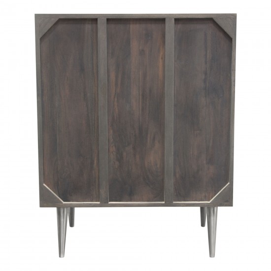 Petra Solid Mango Wood 2-Door High Cabinet in Smoke Grey Finish w/ Nickel Legs by Diamond Sofa