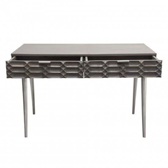 Petra Solid Mango Wood 2-Drawer Writing Desk in Smoke Grey Finish w/ Nickel Legs by Diamond Sofa