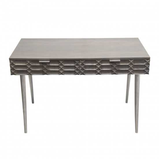 Petra Solid Mango Wood 2-Drawer Writing Desk in Smoke Grey Finish w/ Nickel Legs by Diamond Sofa