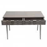 Petra Solid Mango Wood 2-Drawer Writing Desk in Smoke Grey Finish w/ Nickel Legs by Diamond Sofa