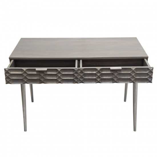 Petra Solid Mango Wood 2-Drawer Writing Desk in Smoke Grey Finish w/ Nickel Legs by Diamond Sofa