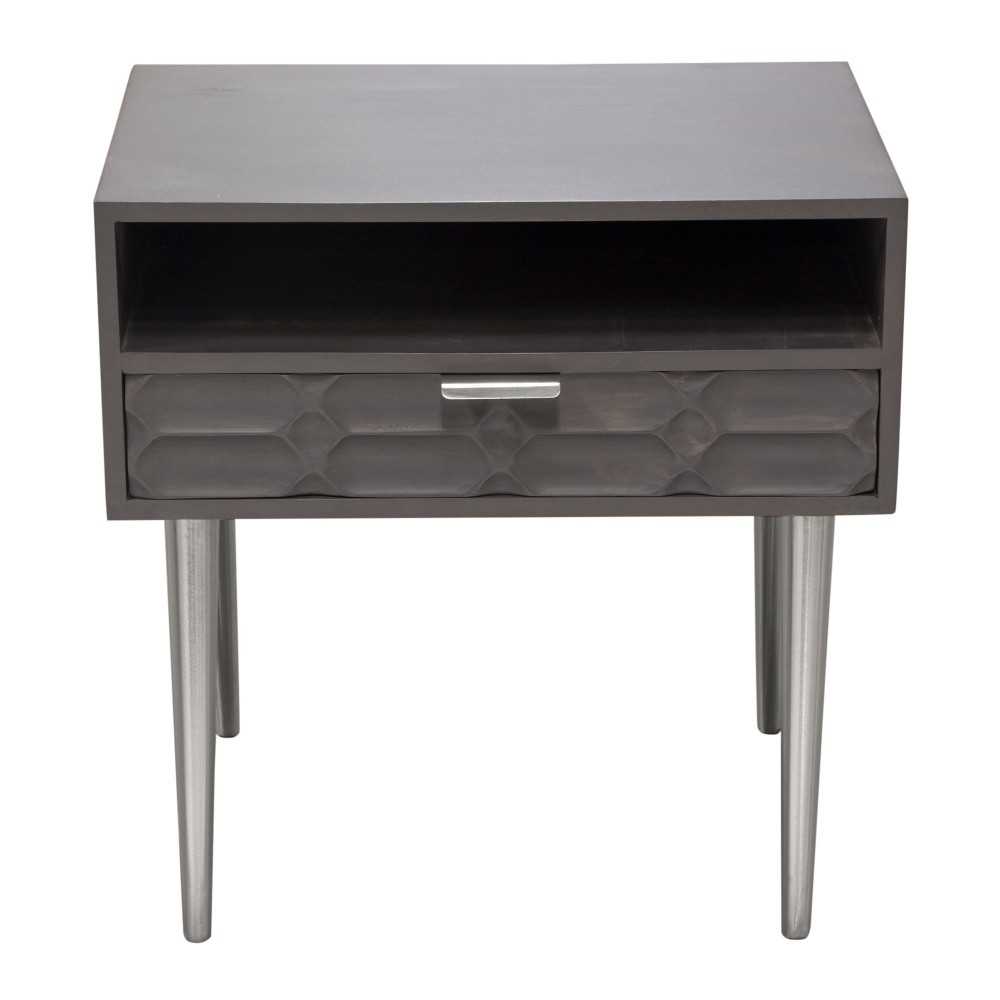 Petra Solid Mango Wood 1-Drawer Accent Table in Smoke Grey Finish w/ Nickel Legs by Diamond Sofa