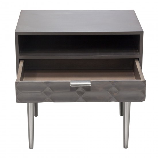 Petra Solid Mango Wood 1-Drawer Accent Table in Smoke Grey Finish w/ Nickel Legs by Diamond Sofa