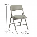 Curved Triple Braced & Double Hinged Gray Vinyl Metal Folding Chair