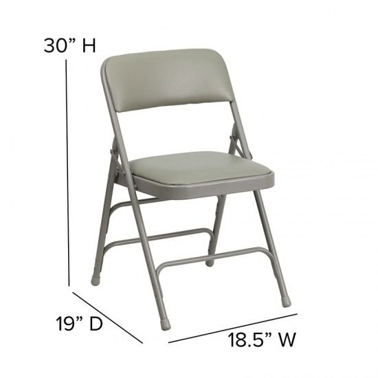 Curved Triple Braced & Double Hinged Gray Vinyl Metal Folding Chair